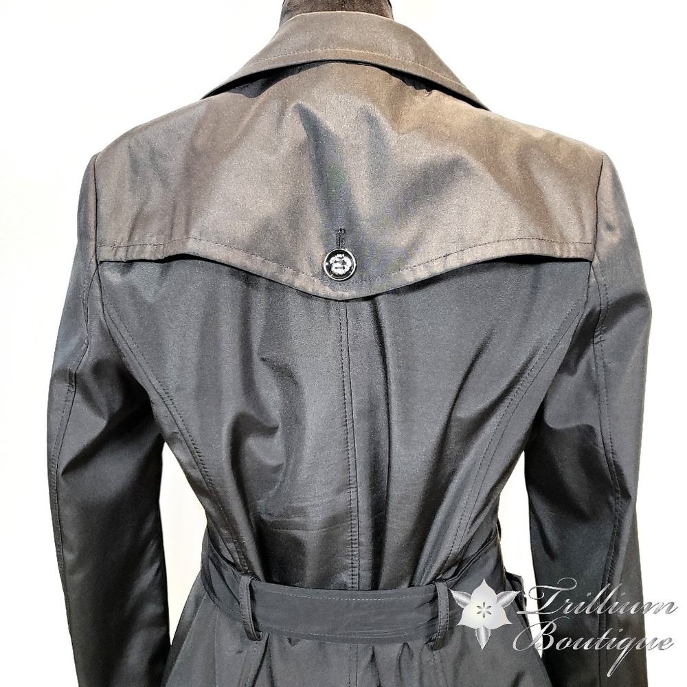 Calvin Klein Black Belted Trench Coat Medium - Picture 7 of 8